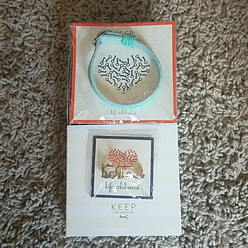 Keep collective mint bracelet & gold believe charm
